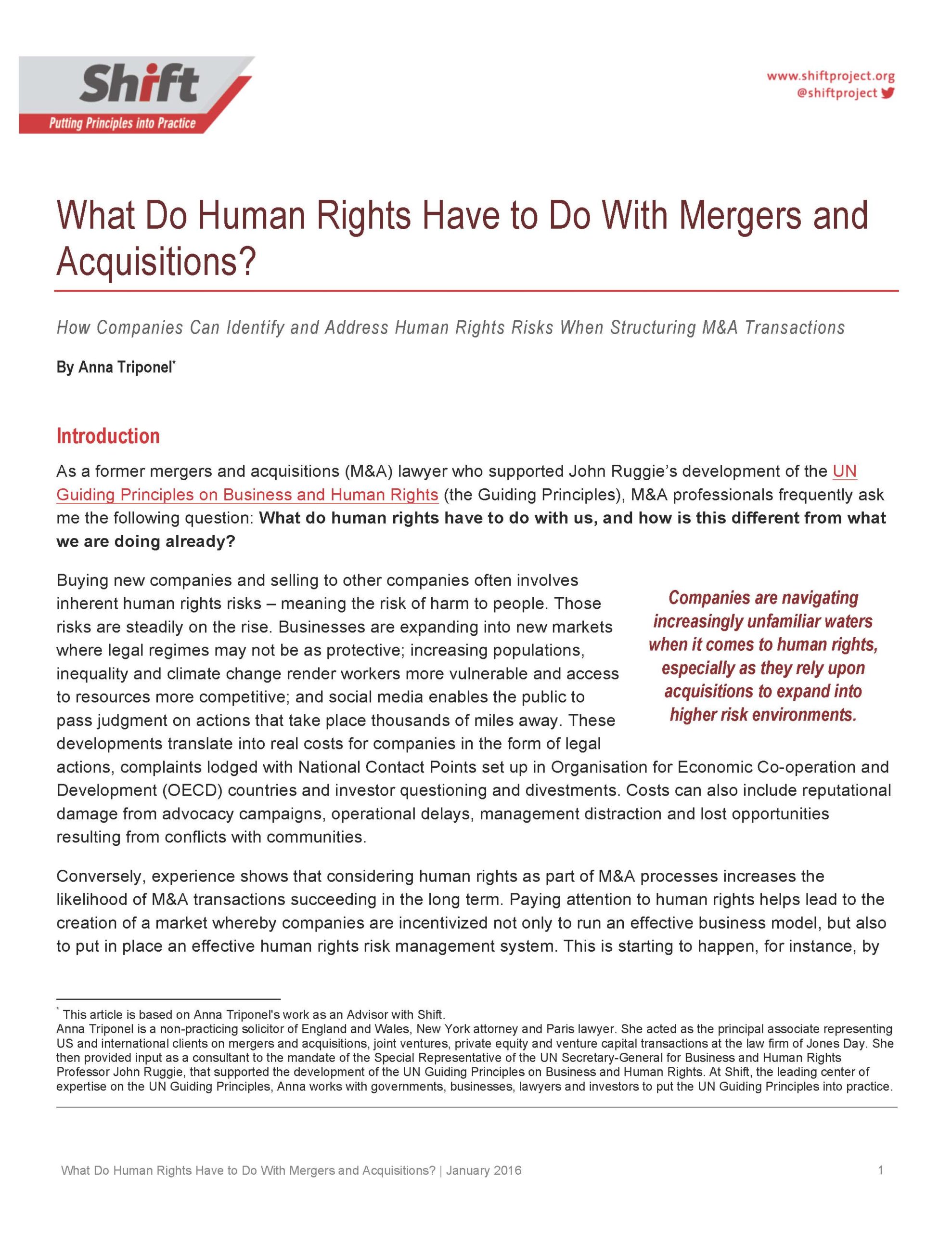 What Do Human Rights Have to Do With Mergers and Acquisitions?