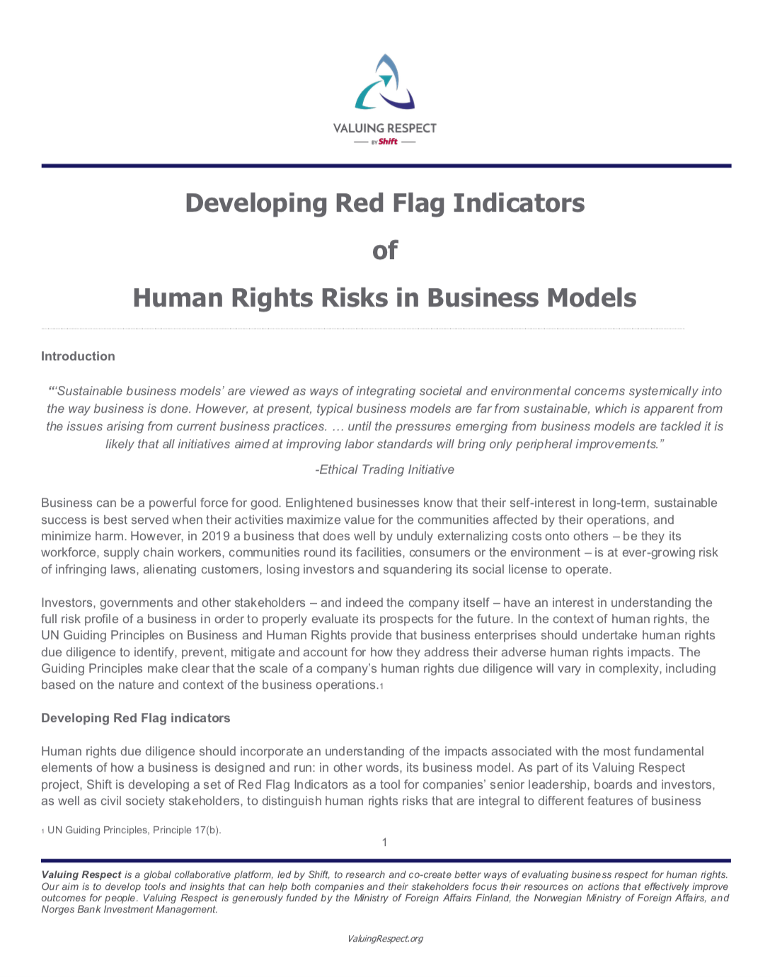 Developing Red Flag Indicators of Human Rights Risks in Business Models