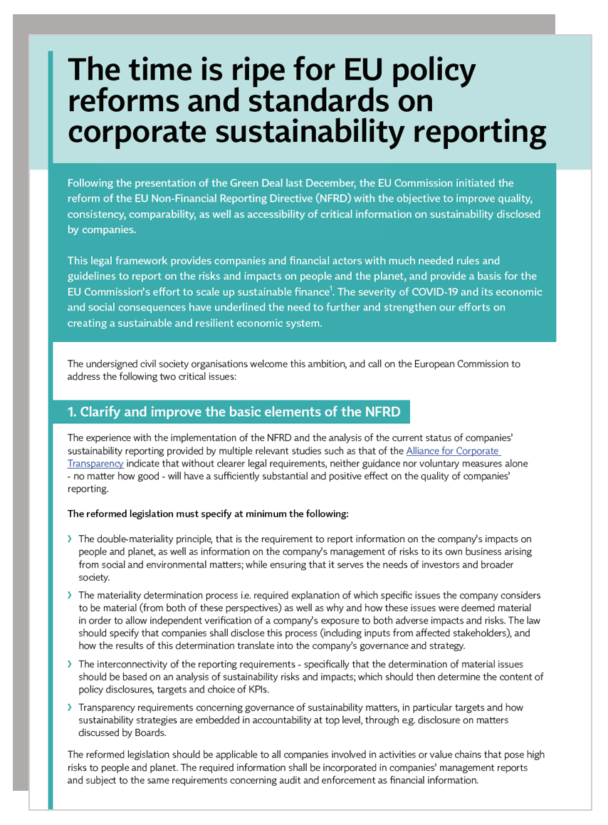 The Time is Ripe for EU Policy Reforms and Standards on Corporate Sustainability Reporting