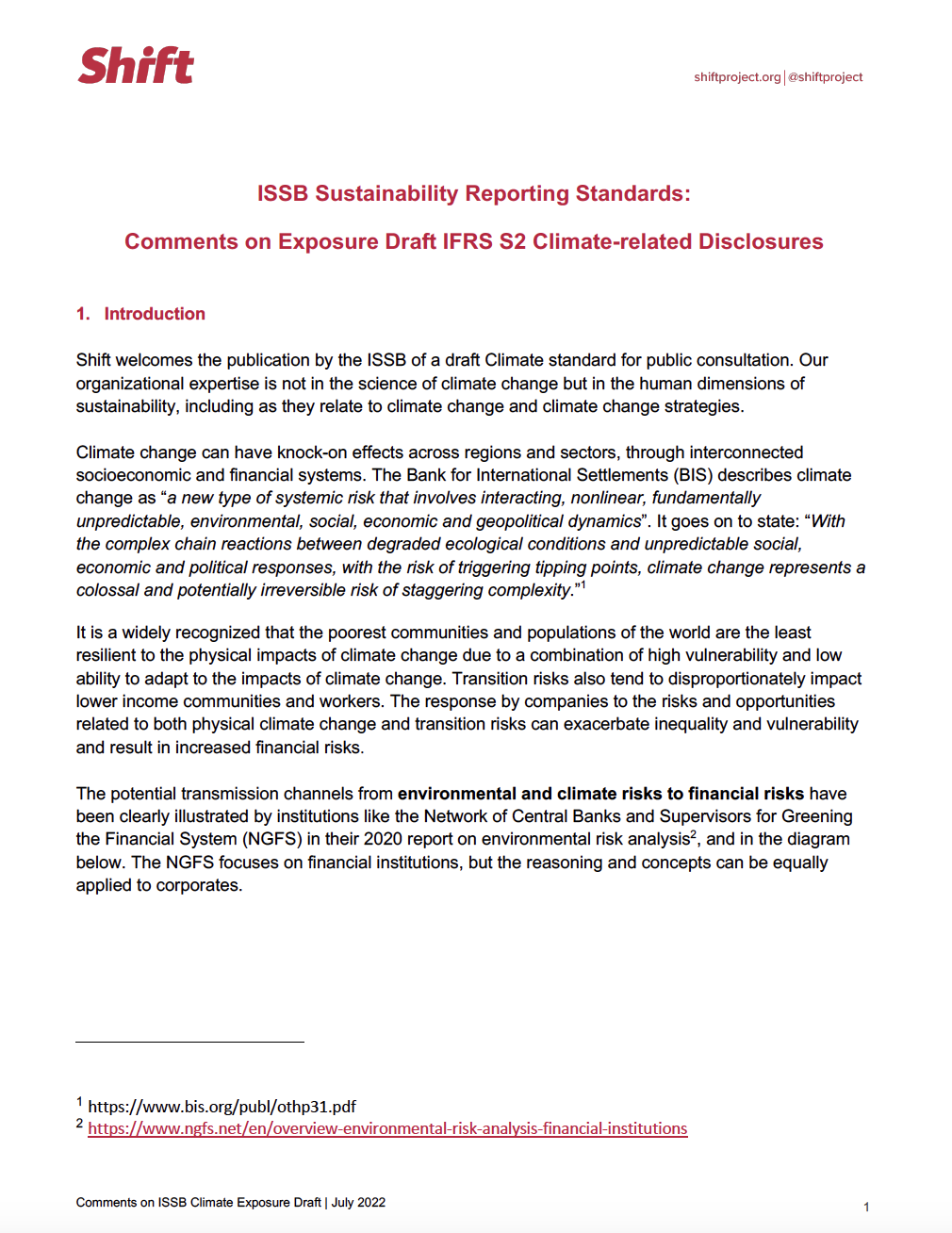 Comments by Shift on the ISSB Exposure Draft (Climate-Related Disclosures) 