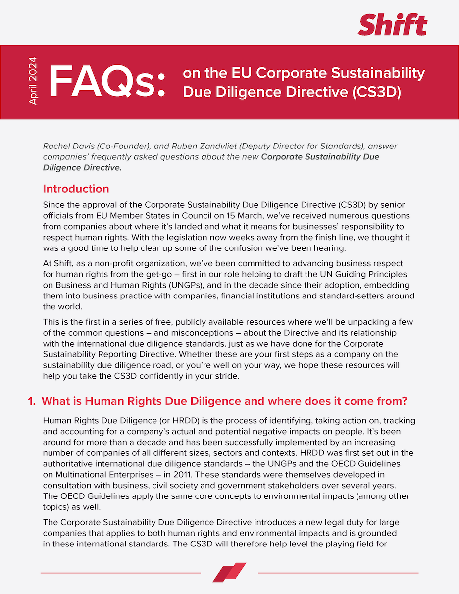 Frequently Asked Questions about the EU Corporate Sustainability Due Diligence Directive